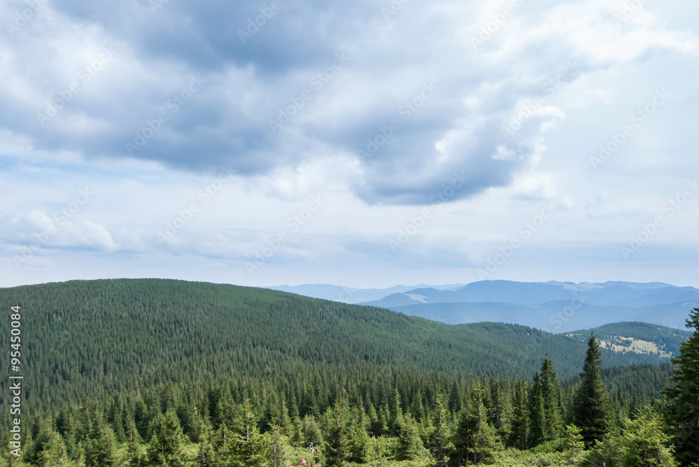 View from Hoverla. Beautiful valley in Carpathian mountains in U View from Hoverla. Beautiful valley in Carpathian mountains in U