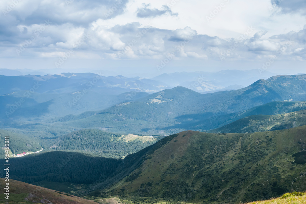 Ukraine Carpathian mountain summer panoramic landscape