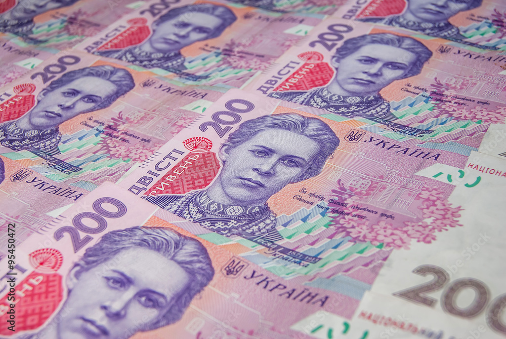 Pile of ukrainian money, denomination of 200 UAH Stock Photo Adobe Stock