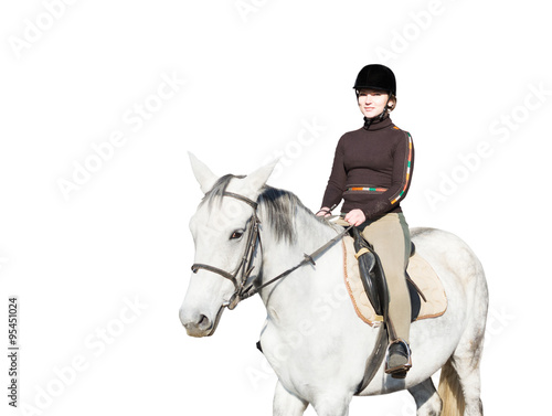 Girl rider and horse on a white background © Happy monkey