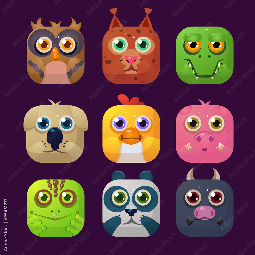 Fototapeta premium Cute Animal Vector Illustration Icon Set