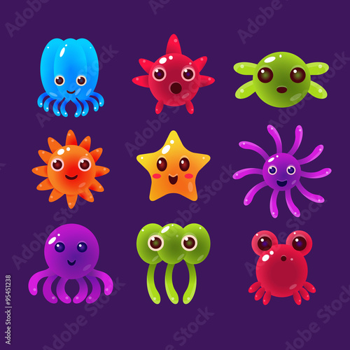 Cartoon Sea Animals  Marine Life Colorful Vector Illustration 