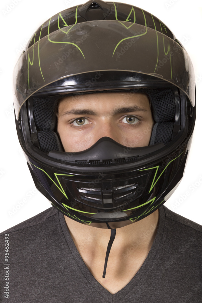 Teen Boy Wearing A Crash Helmet Teen Boy Wearing A Crash Helmet