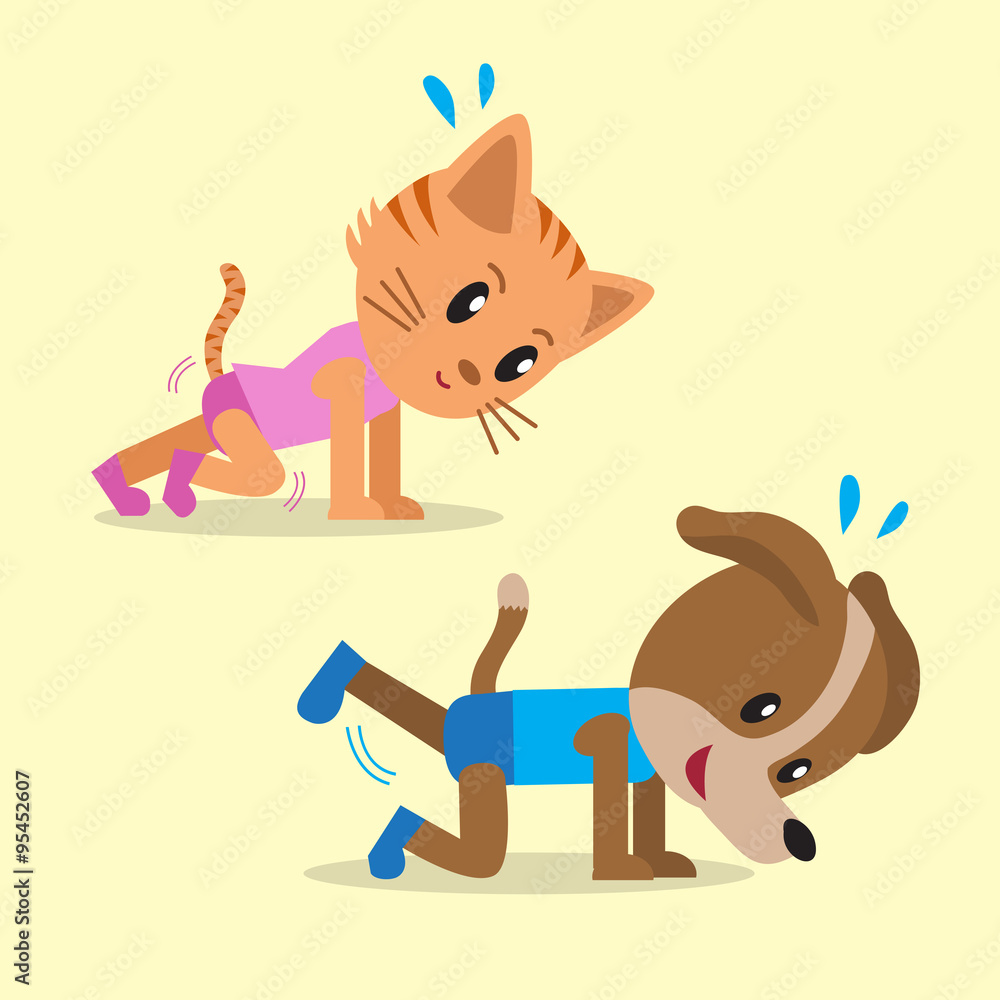 Cartoon cat and dog doing exercise together Stock Vector | Adobe Stock