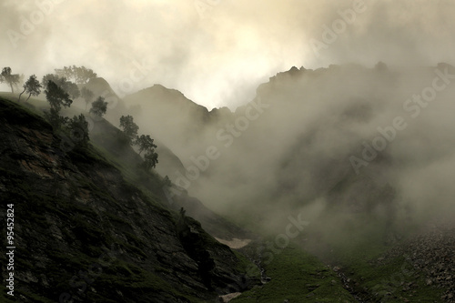 Rock mountain with mist at Northern India.