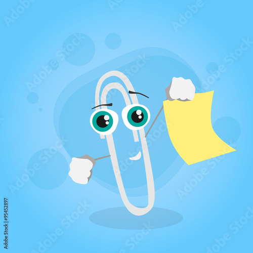 Paperclip Hold Sticker Text Note Yellow  Paper Cartoon Character