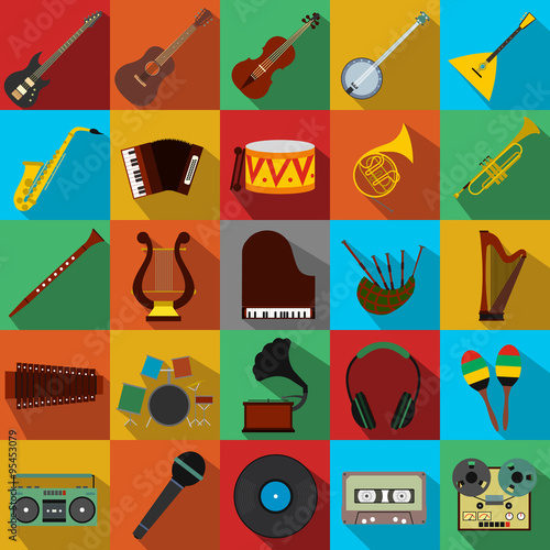 Music flat icons set