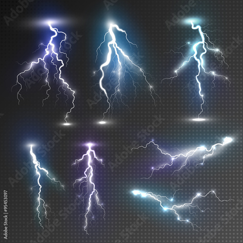 Realistic lightnings set