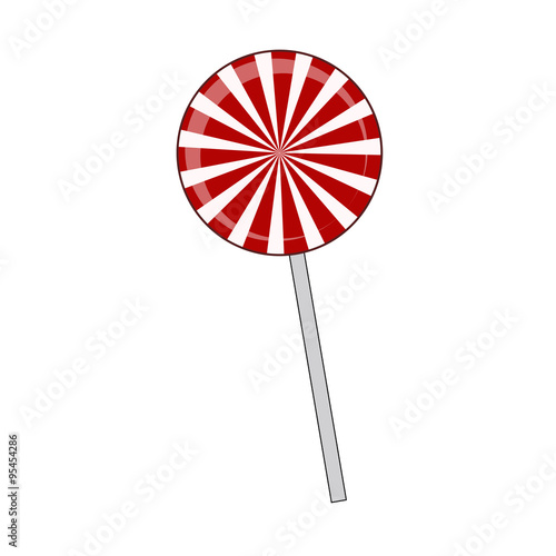 Lollipop striped in Christmas colours. Spiral sweet candy with red and white stripes. Vector illustration isolated on a white background.