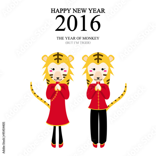 Fototapeta Naklejka Na Ścianę i Meble -  A vector illustration of year of monkey but i'm tiger design for Chinese New Year celebration
