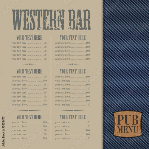 Menu for the pub