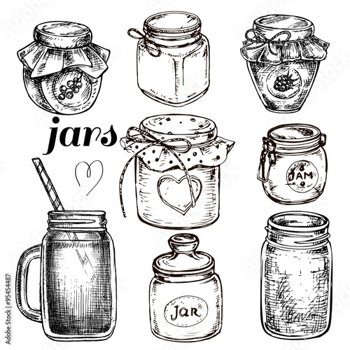 hand drawn jars set collection