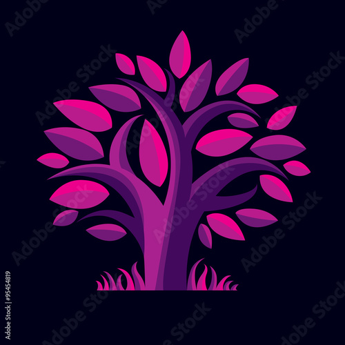 Vector illustration of stylized purple branchy tree. Ecology con