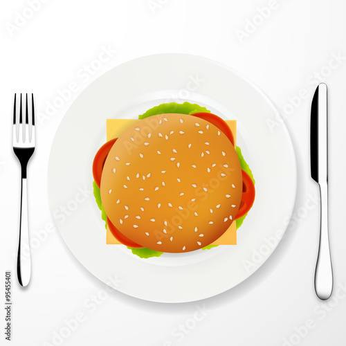 Top view illustration of cheeseburger