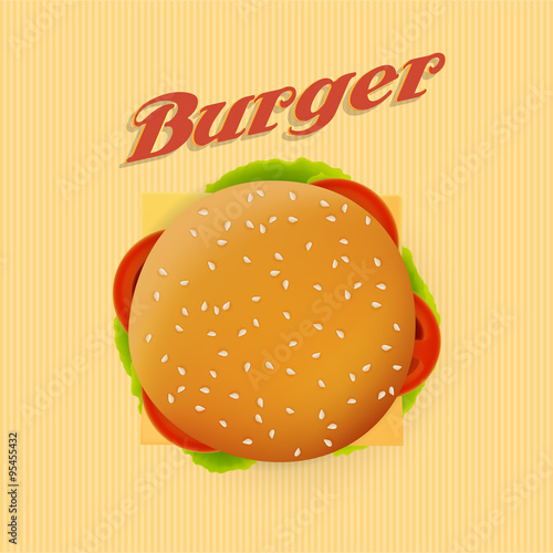 Top view illustration of cheeseburger, retro design