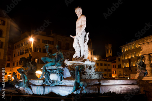 Fountain of Neptune in Florence, Italy at night