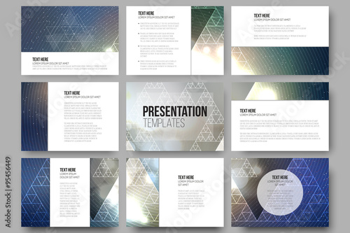 Set of 9 vector templates for presentation slides. Colorful graphic design, abstract background