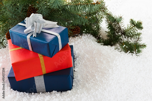 Closeup of gift boxes and p...