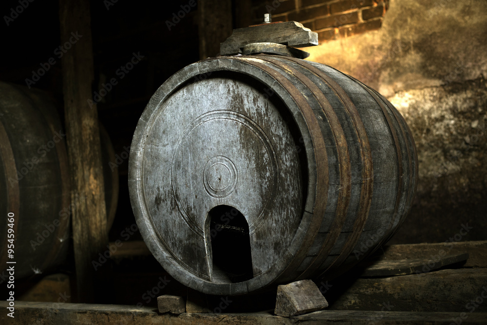 Old barrel in old cellar Old barrel in old cellar