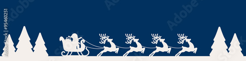 santa sleigh reindeer blue silhouette
