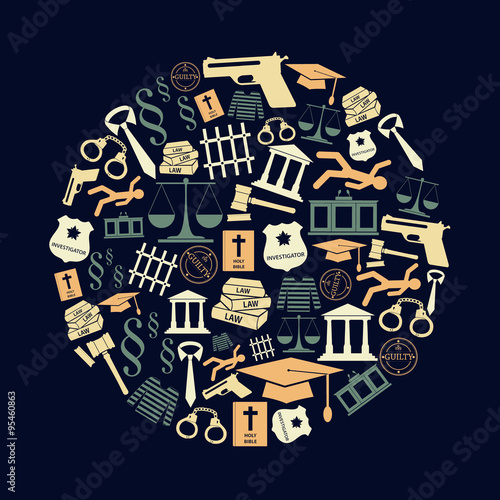 justice and law color icons set in circle eps10