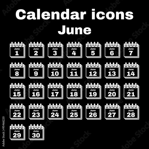 The calendar icon. June symbol. Flat