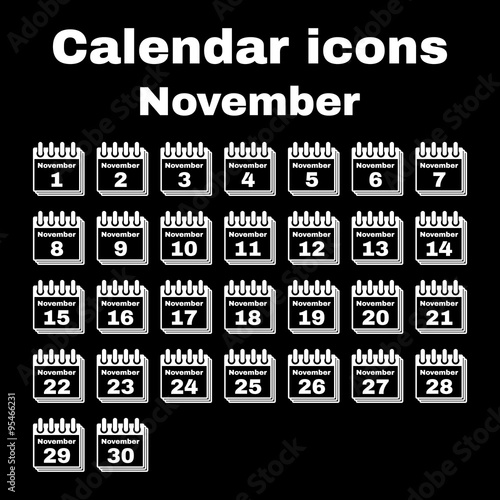 The calendar icon. November symbol. Flat