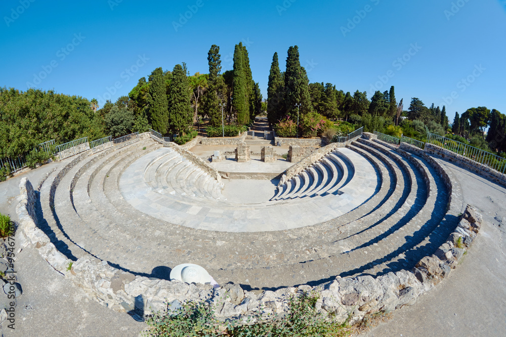 The ruins of the ancient theater in Kos in Greece. The ruins of the ancient theater in Kos in Greece.