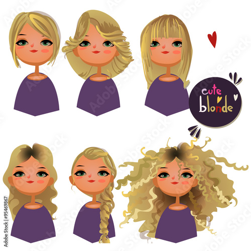 set with cartoon blonde with different hairs