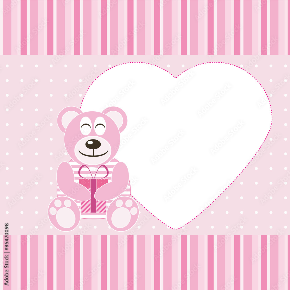 Frame bear holding a gift vector Frame bear holding a gift vector