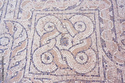 Fragment of mosaic on the floor of the ruins of an ancient building in Kos