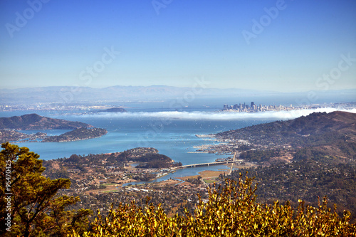 Distant view of San Francisco city seen from mount tamalpais, California, USA photo