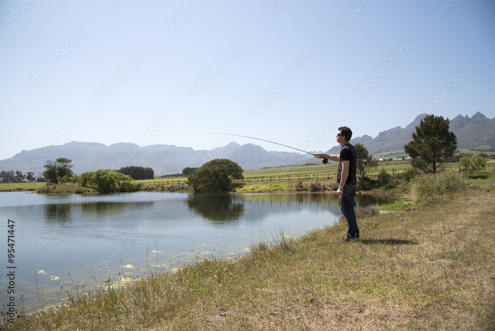 Man fly fishing in the Western Cape region of South Africa