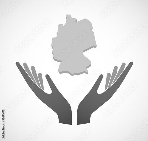 Two vector hands offering  a map of Germany