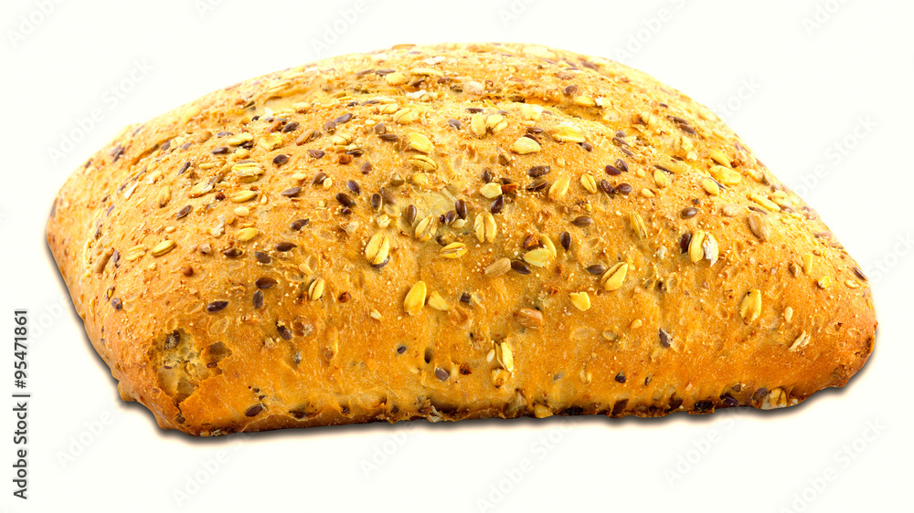 Wholemeal bread with sesame seeds isolated on white