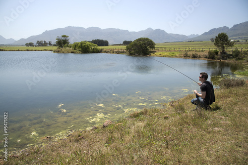 Man fly fishing in the Western Cape region of South Africa