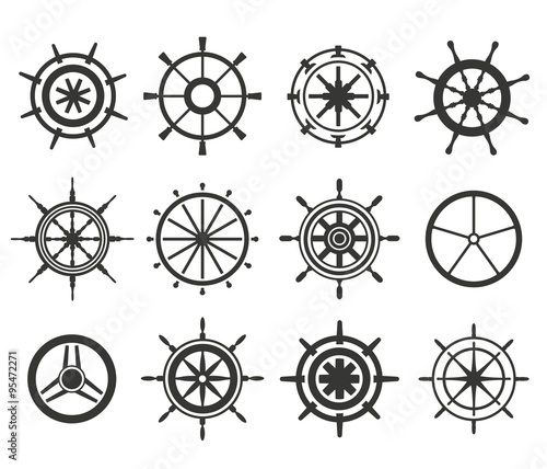 Vector rudder flat icons set