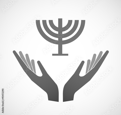 Two vector hands offering a chandelier