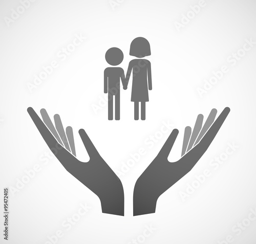 Two vector hands offering a childhood pictogram