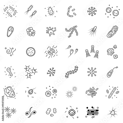 Bacteria and germs  icon  set in thin line style