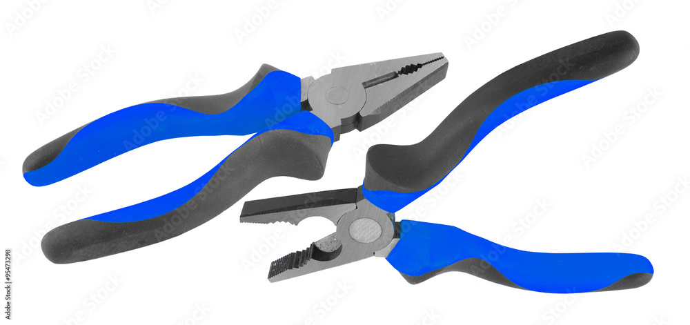 Blue pliers isolated on the white background