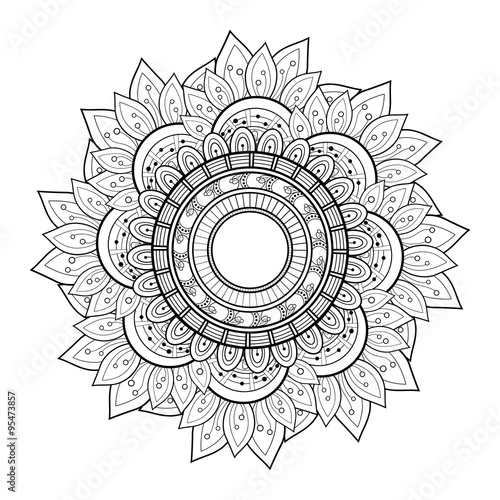 Vector Beautiful Deco Monochrome Contour Mandala