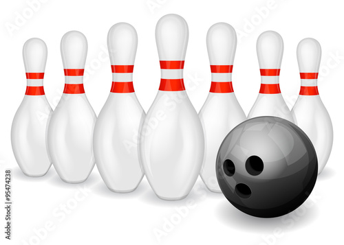 Bowling ball and pins