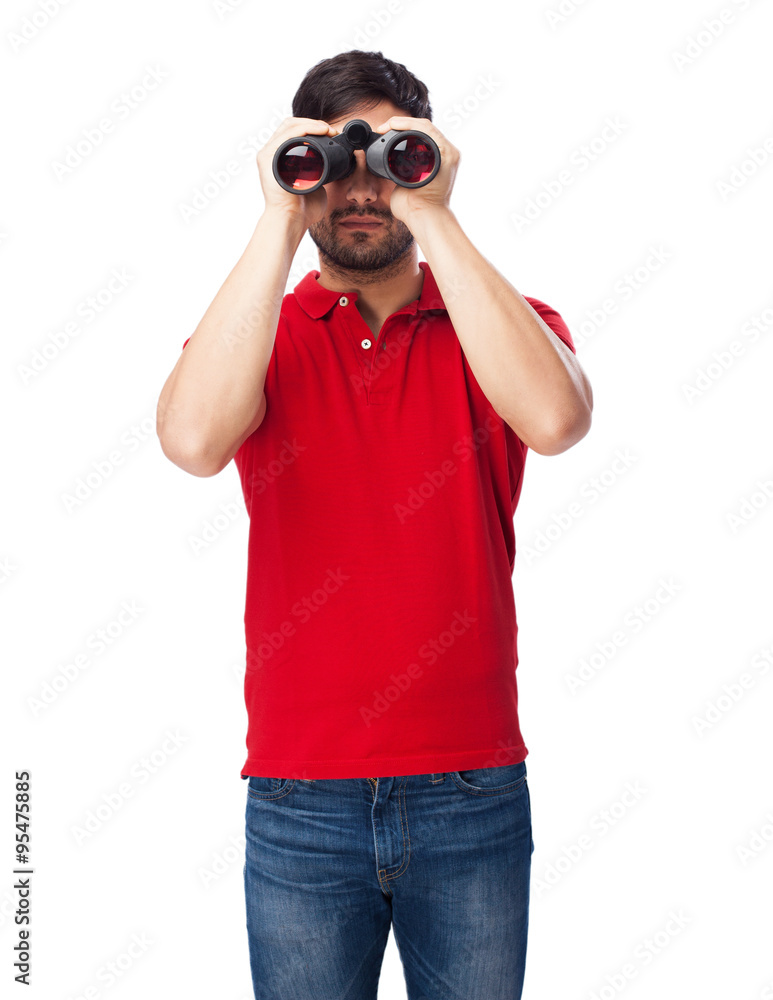 man looking throught binoculars man looking throught binoculars