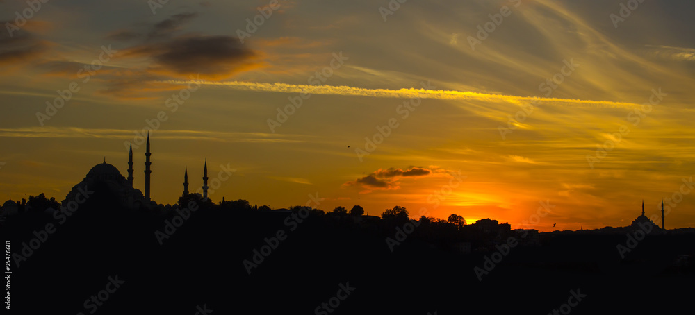 summer sunset over Istanbul near Hagia Sophia