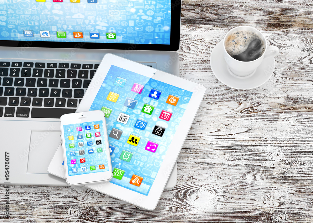 Laptop, phone and tablet pc. Laptop, phone and tablet pc.