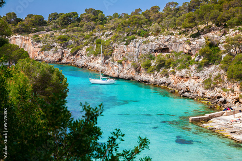 Fototapeta Naklejka Na Ścianę i Meble -  the yacht in azure sea, Mallorca