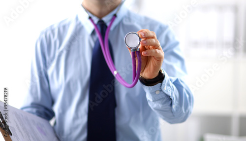 doctor with stethoscope on the patient's admission