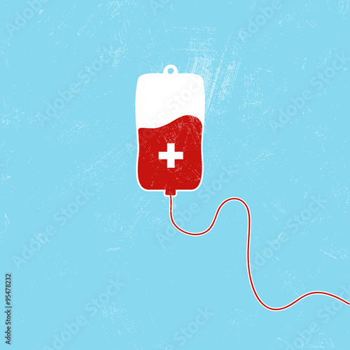 Donate blood bag on blue background. Vector illustration