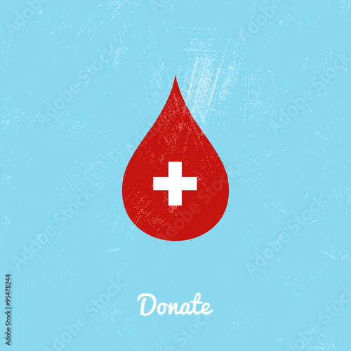 Donate blood bag on blue background. Vector illustration